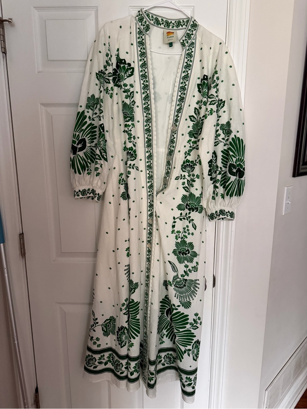 Farm rio White Maxi Dress with Green Floral Print